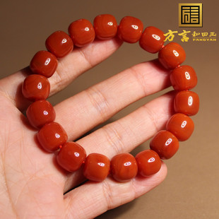 放漏方言和田玉特色温润细腻柿子红玛瑙12mm老型珠女神手链手串A6