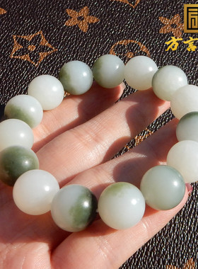 大利好方言精品级和田玉俄罗斯细润白玉带翠青13MM单圈手串手链A2