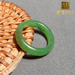 火爆方言和田玉佩戴级俄料乌兰海苹果绿碧玉飘糖卡17mm素圈戒指R9