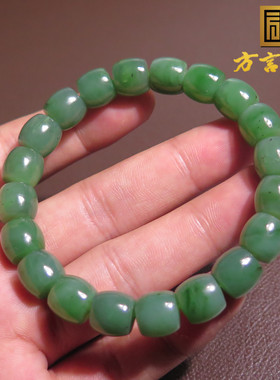 上新方言品牌和田玉俄罗斯老坑料阳绿碧玉手串卡10mm老型珠手串X7