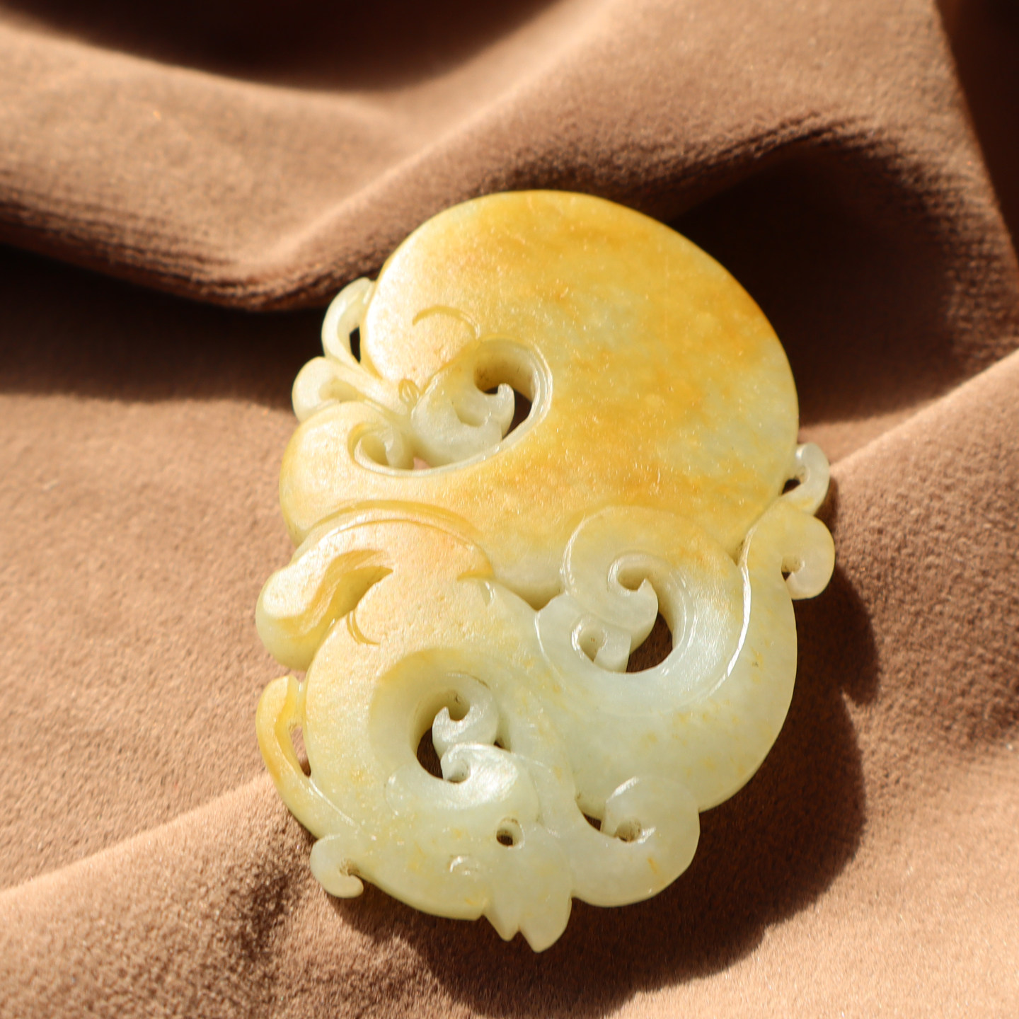 方言和田玉新疆老熟料如酥黄金皮白玉籽料仿古龙凤吊坠牌子挂件A2