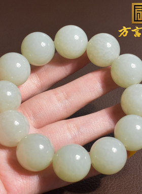 俄罗斯罕见白玉翠青底色单圈手串