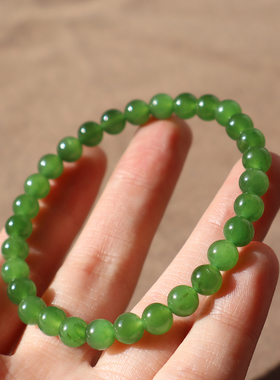 俄碧玉正阳绿油润卡6mm圆珠手串