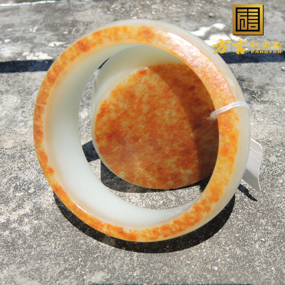 方言镇店之宝珍品原生三色聚红皮无结构羊脂玉籽料正品手镯套装F