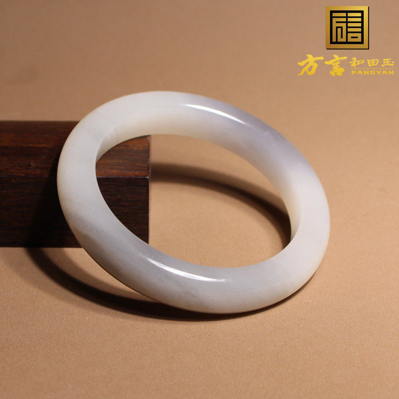 方言和田玉正品青海老坑料温润细腻烟青紫罗兰白玉内径54mm手镯a5