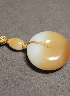 方言和田玉新疆且末料金山特色半山半水羊脂白玉金糖平安扣吊坠h2