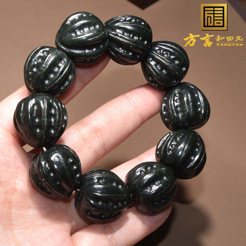 方言和田玉精品特色新疆塔县油润细腻一级细塔青青玉核桃玉手串A1