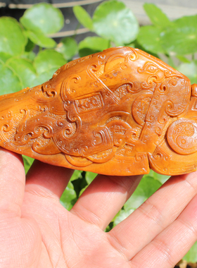 黄沁黄玉籽料锦灰堆把件摆件