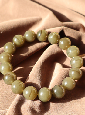 俄料黄碧玉一线猫眼12mm圆珠手串