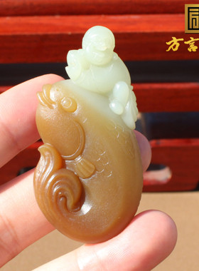 精品方言和田玉珍藏级新疆细油润且末料糖白玉年年有鱼财神吊坠X3