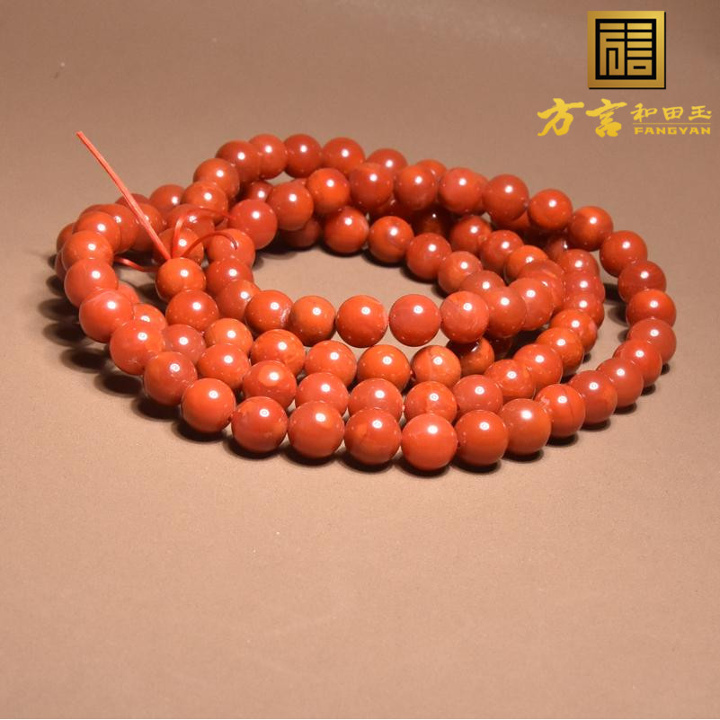 方言保山柿子红南红玛瑙圆珠项链