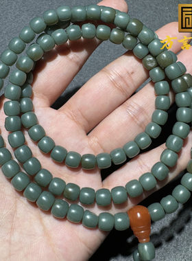 方言和田玉罕见新疆天空蓝戈壁料蓝玉留皮留毛孔项链多圈手串S