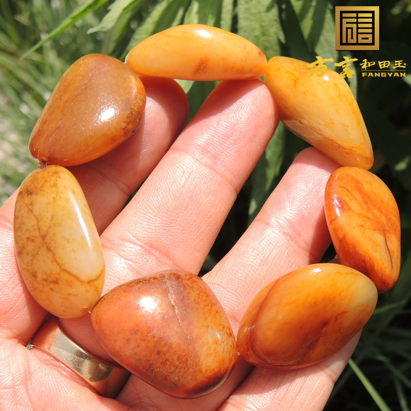 方言巨漏老熟如酥7颗无修磨珍稀俏皮名品金包银籽料原石豪华手链F