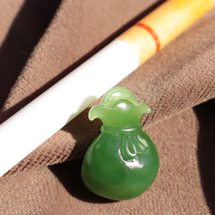 美滋滋放巨漏方言和田玉精品佩戴温润俄碧玉脂粉足果绿福袋吊坠A2