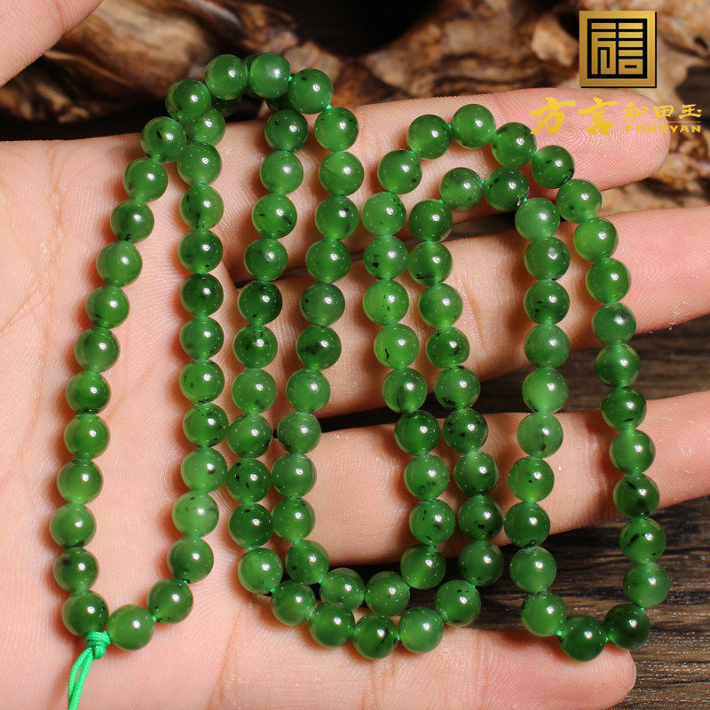 方言和田玉精品放大漏俄罗斯老坑料碧玉菠菜绿6mm108颗圆珠项链X,珠宝/钻石/翡翠,颈饰,淘宝优惠券,粉丝福利购,淘宝优惠卷