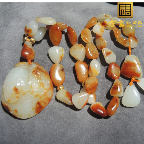 珍藏级杨大钊作品聚红皮羊脂玉吊坠配金包银高白无结构籽料项链F