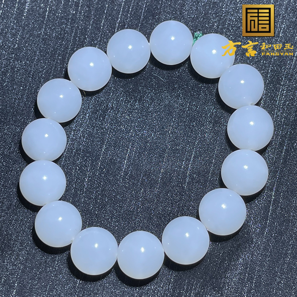 高品方言和田玉收藏级新疆且末料油润细腻羊脂白玉卡15MM手串S9