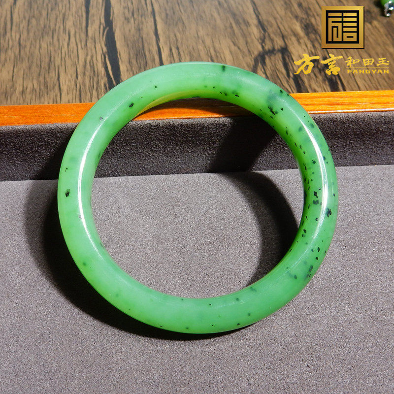 方言和田玉精品珍藏俄罗斯乌兰海碧玉色标级正阳绿色卡55mm手镯x5