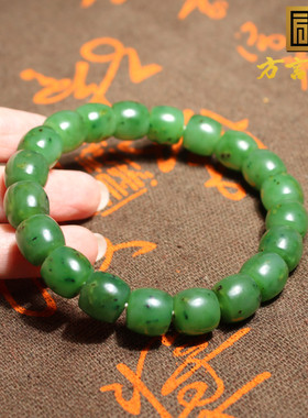 震惊方言和田玉俄罗斯老坑料细润正阳绿碧玉11mm直切珠豪华手串A2