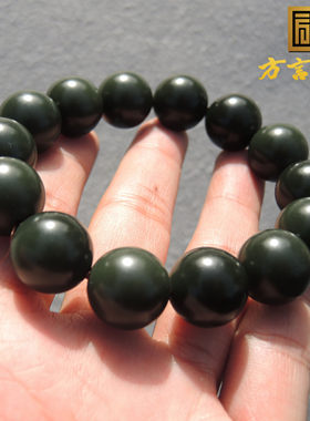 高品质方言和田玉精品放漏老熟新疆沙枣青籽料16mm圆珠手链手串S6
