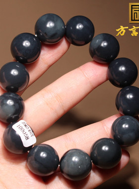 惊呆了方言和田玉精品特色炭锅灰白玉底墨玉籽料18mm圆珠手串A1