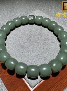 亏麻方言和田玉罕见新疆沙枣青戈壁料留皮油润卡10直切手串手链S6