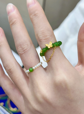 美美哒方言和田玉精美设计款高冰底俄料碧玉辣绿4mm指环戒指O
