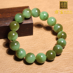 方言和田玉精品乌兰海碧玉苹果绿带糖聚宝盆12mm圆珠手串手链A5
