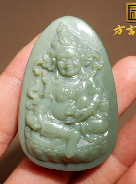 捡漏方言和田玉收藏级新疆珍稀豆青沙枣青籽料绢丝状黄米神吊坠X5