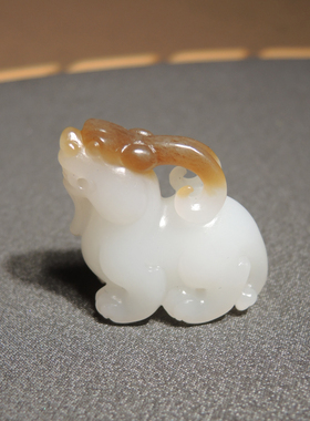 方言和田玉精品收藏新疆且末料无结构羊脂白玉黄糖貔貅吊坠挂件h2