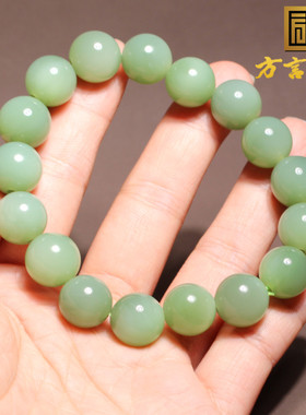 方言和田玉俄夹层料粉绿碧玉手串
