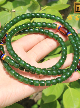 仅一条方言和田玉俄料无结构细润冰阳绿碧玉7mm直切珠项链手链A6