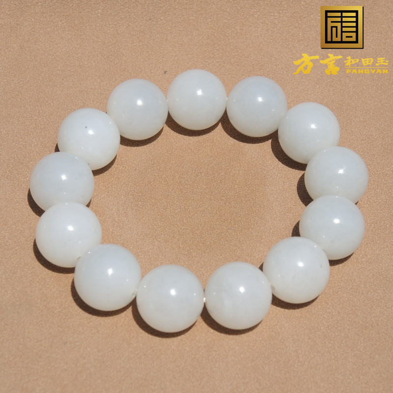 方言正品新疆玉龙河产漆黑如墨点墨青花高白高糯圆珠卡16mm手串O8