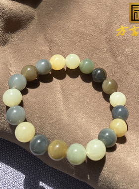 楼兰三色玉青花三彩10mm圆珠手串