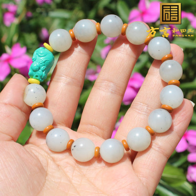 方言和田玉新疆挂金皮青花籽手串