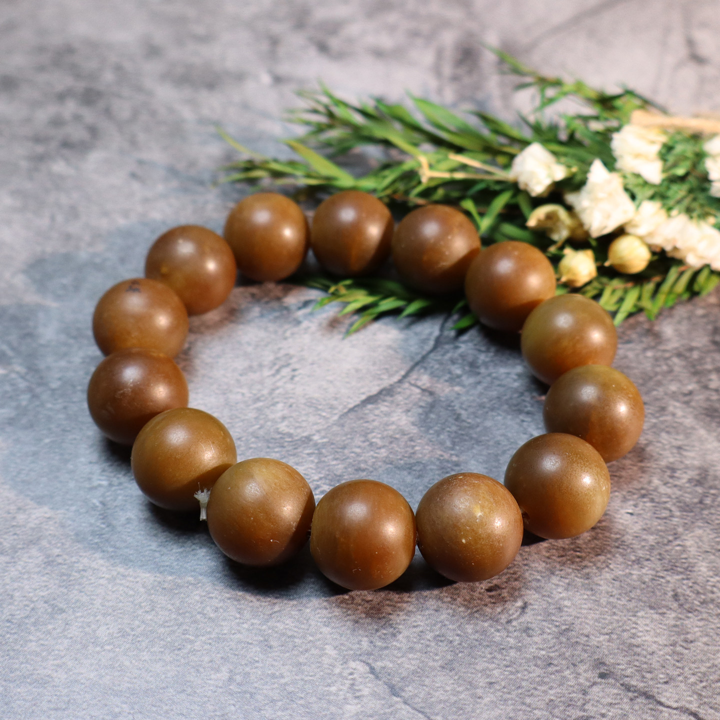 美滋滋方言和田玉珍品级新疆老料老熟如酥糖沁籽料16MM手链手串A2