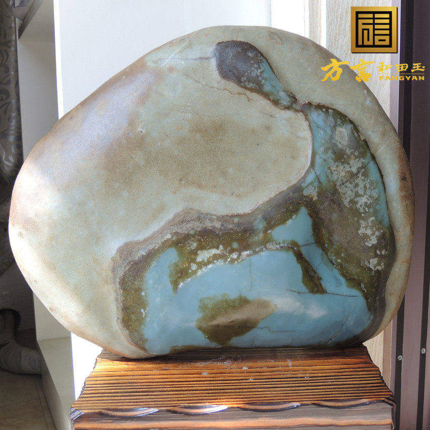 方言镇店之宝放巨漏摆件和田玉珍品画面玉悟道48斤蓝色籽料原石R
