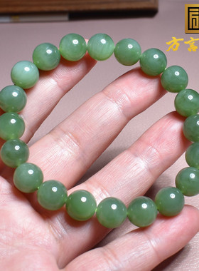 方言品牌和田玉精品佩戴特色碧玉苹果绿油润卡10mm圆珠手串手链X3