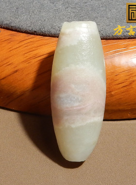 方言和田玉新疆老熟罕见且末金山矿桃花粉白玉双色勒子玉转运珠X3