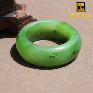 仅88元 回馈玉友俄罗斯老料高油润细腻菠菜绿碧玉卡18mm扳指戒指A6