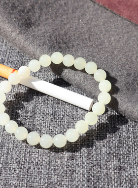 俄罗斯巴沙羊脂白玉卡8m圆珠手串