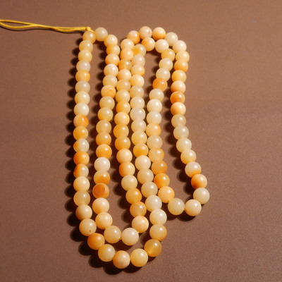 震惊了方言和田玉佩戴级唐河料特色黄沁皮黄玉籽料8mm108颗手串s2