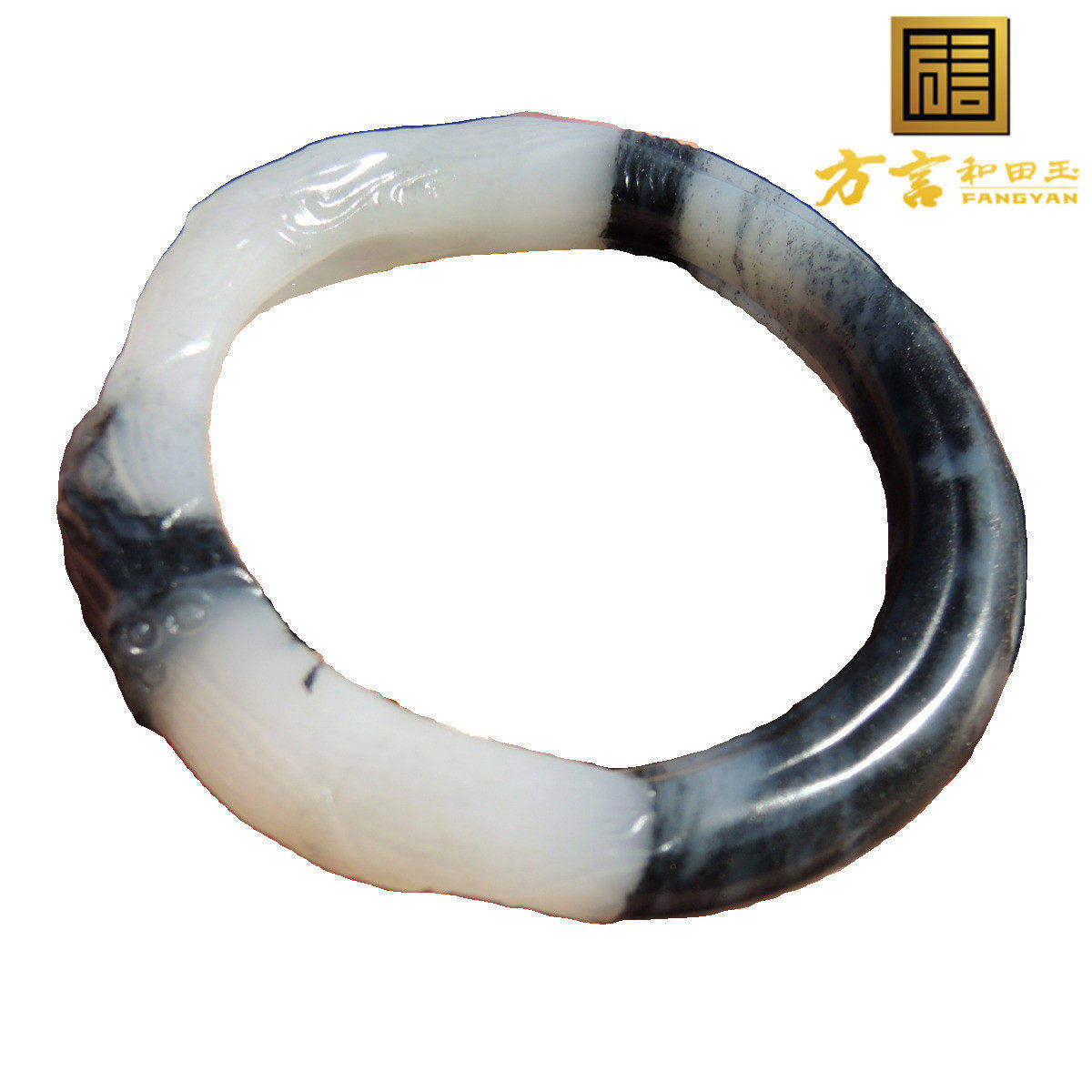 方言镇店珍品玉龙河产未能留皮孔子无结构一线天羊脂玉青花手镯R