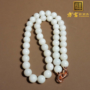 美滋滋方言品牌和田玉收藏级新疆且末料白玉卡10mm圆珠妈妈链s2