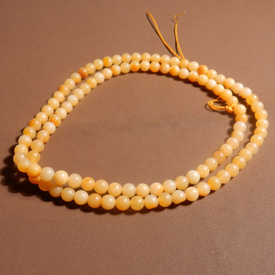 方言和田玉精品配戴挂链鸡油黄黄沁籽料唐河料6mm108珠手链项链s2