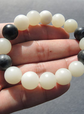 美哭了方言和田玉老熟油润青花籽料一线天白玉精美12mm手串手链S