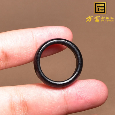 方言白玉底墨玉籽料18mm戒指扳指