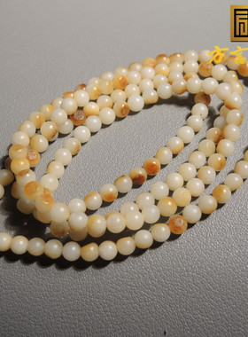 方言和田玉唐河黄沁籽料4mm108颗精品鸡油黄色圆珠项链多圈手链R1
