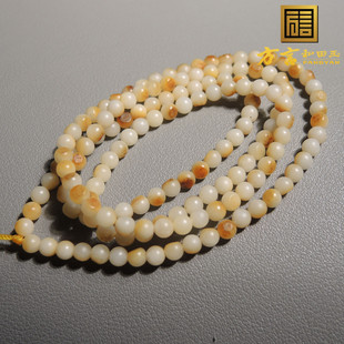 方言和田玉唐河黄沁籽料4mm108颗精品鸡油黄色圆珠项链多圈手链R1