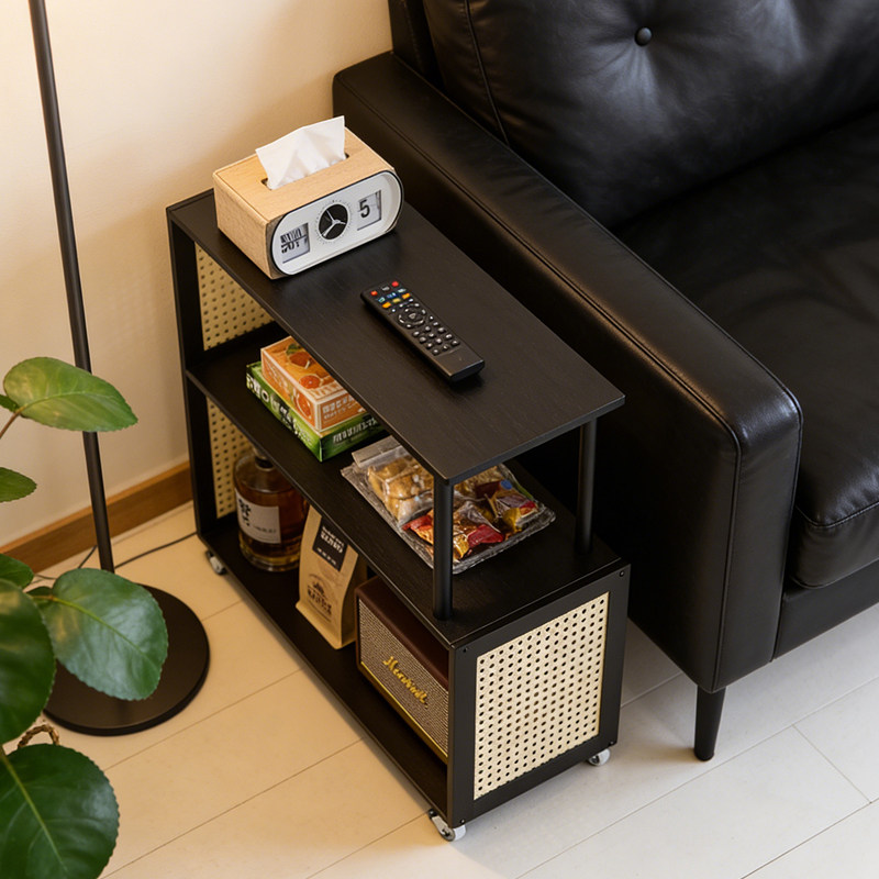 中古风边几可移动迷你茶几小推车沙发旁置物架带轮桌子床边收纳柜